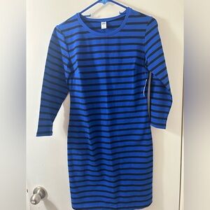 NWT Old Navy Royal Blue and Black Striped Long Sleeve Dress size small